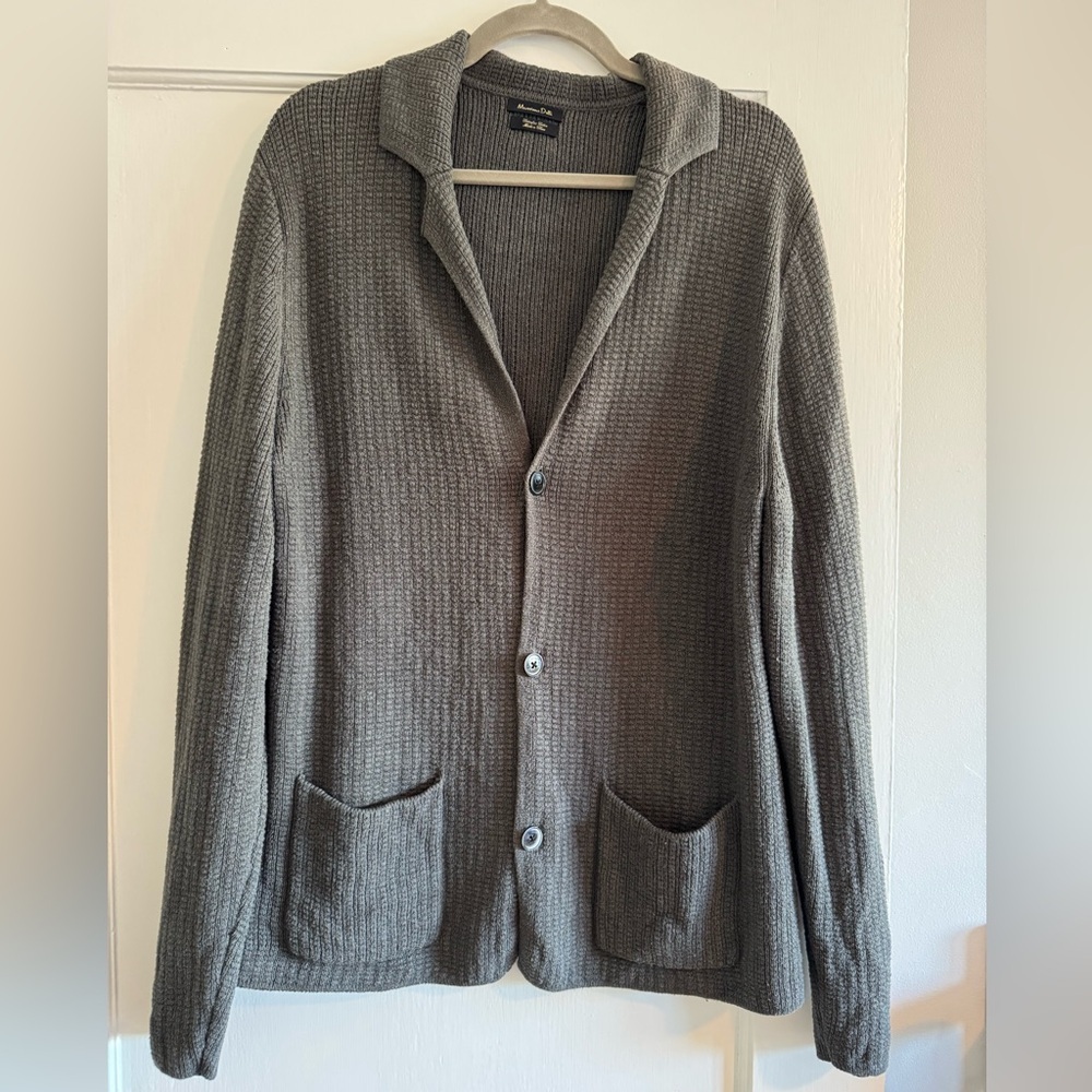 Massimo Dutti Grey Waffle Knit Extrafine Cotton Cardigan Blazer